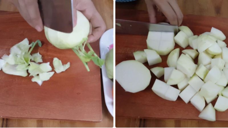 Su hào cắt thành khối vuông vừa ăn