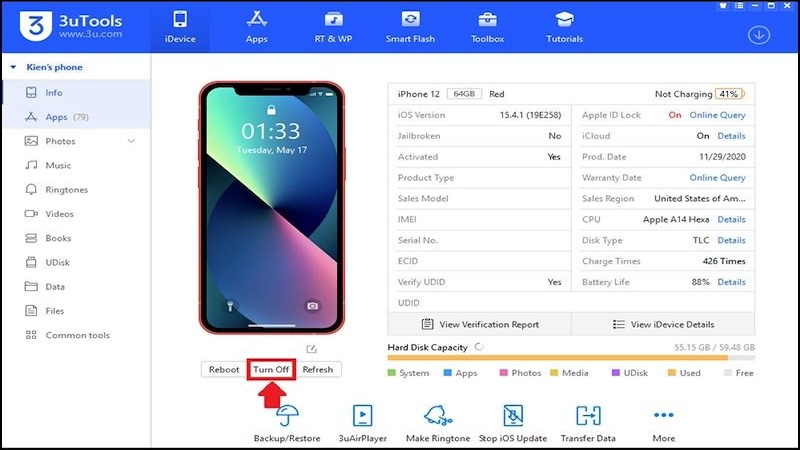 tắt nguồn bằng 3uTools