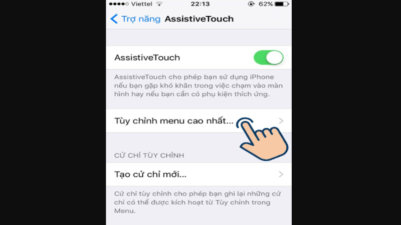 Thiết lập các công cụ trên nút Home ảo 1