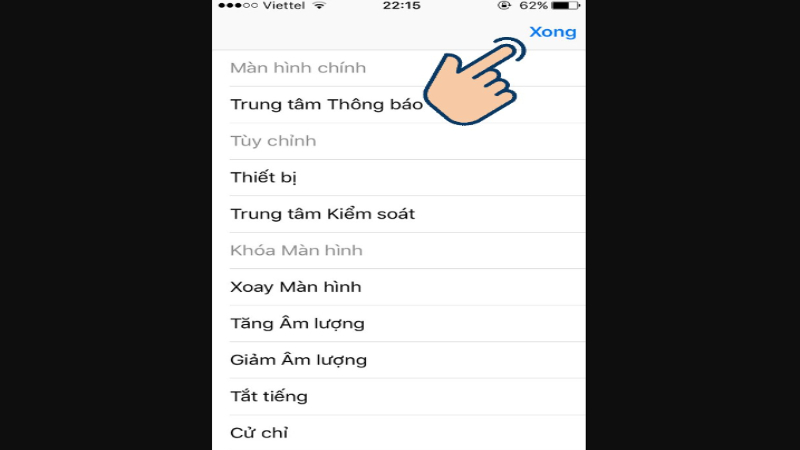 Thiết lập các công cụ trên nút Home ảo 3