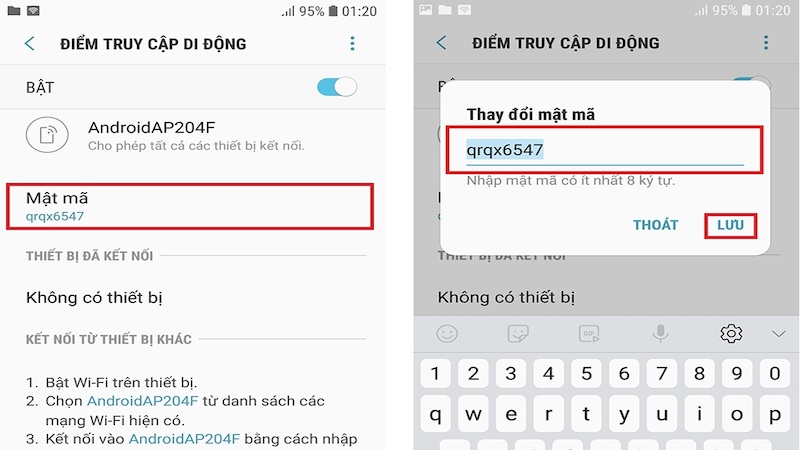 Thiết lập mật khẩu wifi android