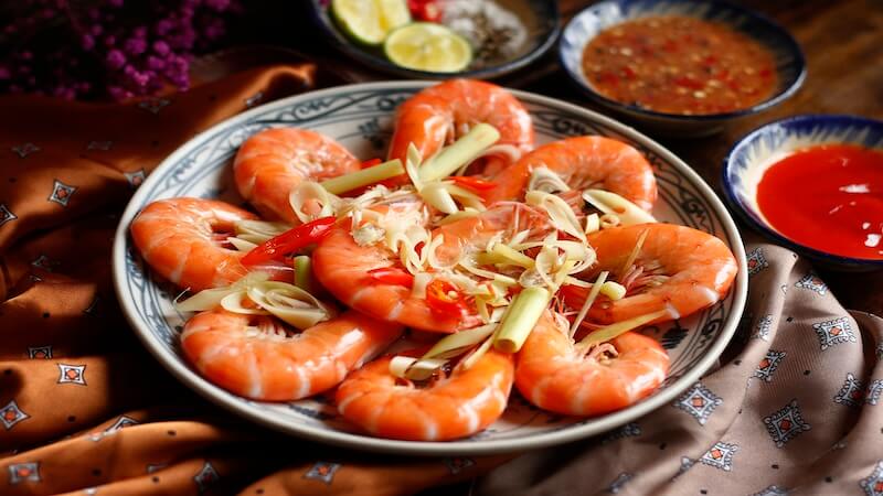 tôm hấp bia sả ngon