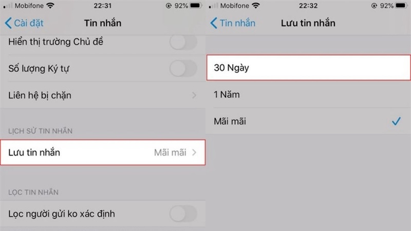 Xóa các tin nhắn văn bản cũ