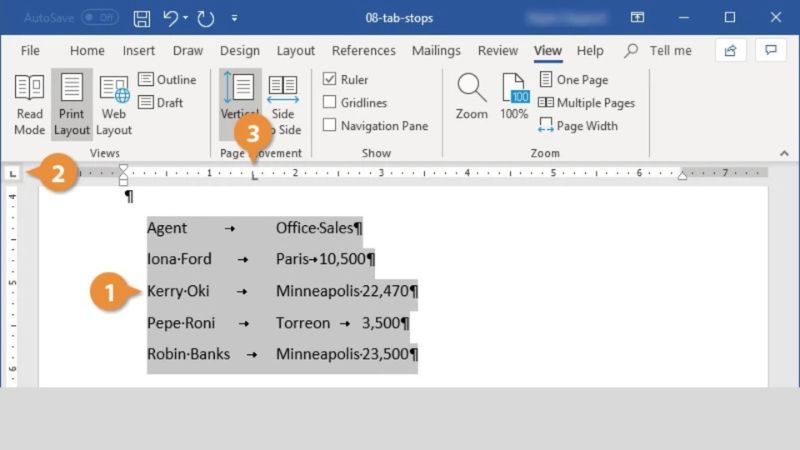 cách đặt tab trực tiếp trên thanh thước trong word