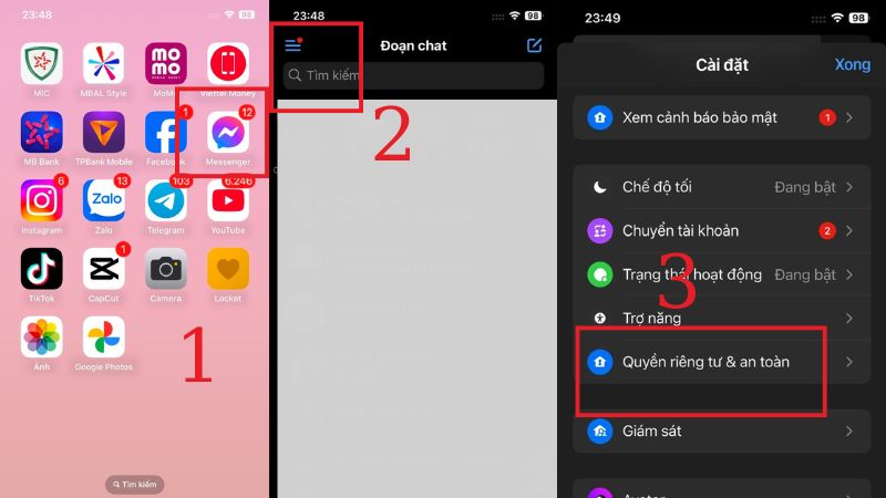 cách khóa ứng dụng trên iPhone messenger