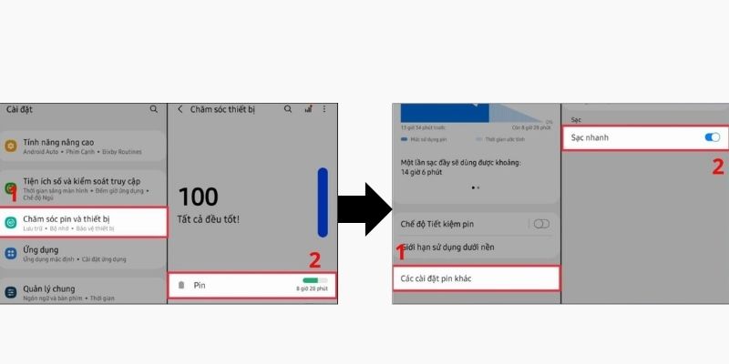 cách sạc pin nhanh trên samsung
