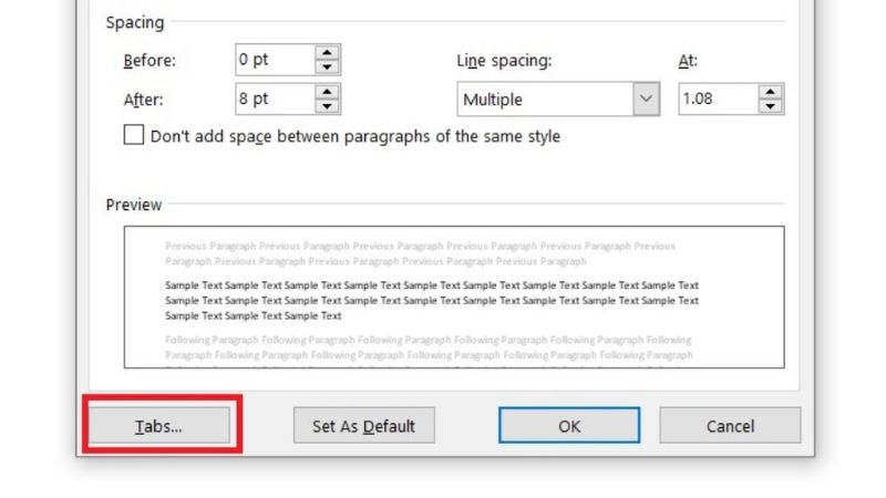 cách thay đổi tab mặc định trong word