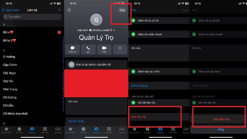 cách xóa danh bạ trên iPhone từng số