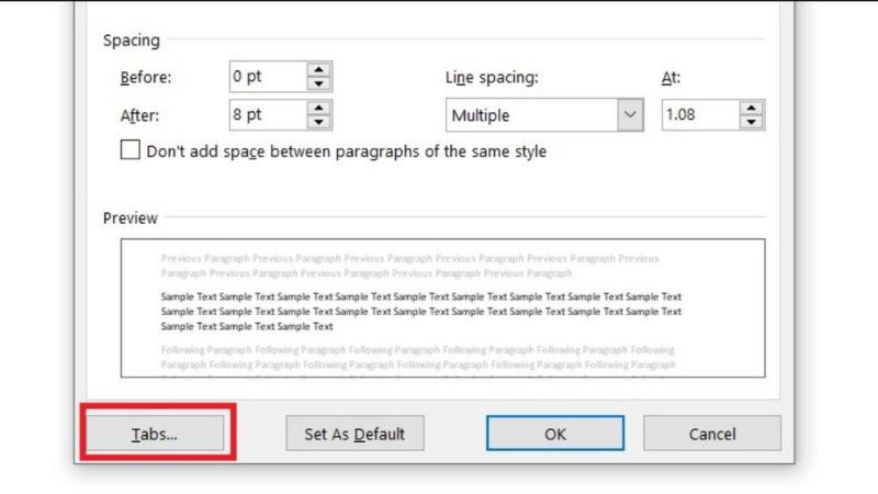 điều chỉnh tab trong word