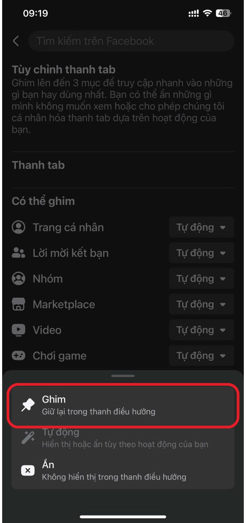 ghim thanh lối tắt trên fb là gì