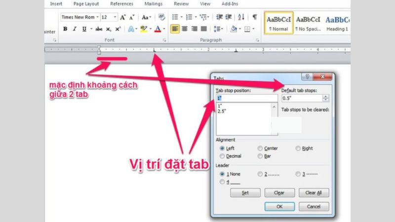 hướng dẫn cách tùy chỉnh điểm dừng tab trên thước