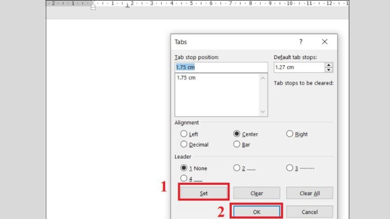thêm điểm dừng tab trong word